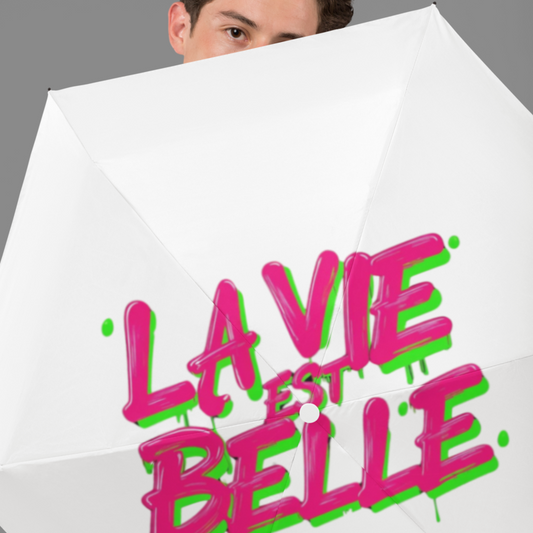 Umbrella White La Vie Est Belle Green Pink
