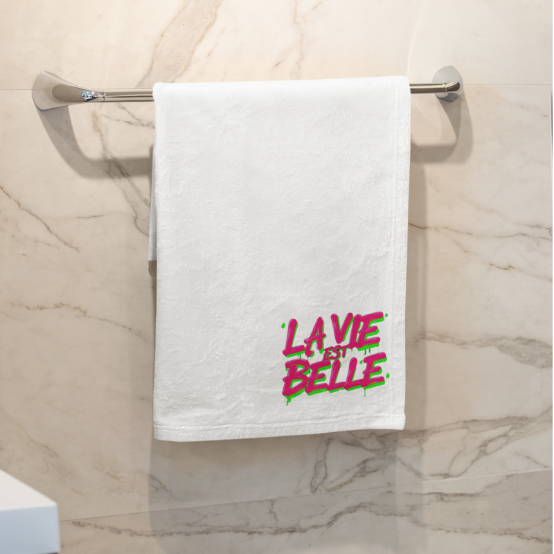 Towel White La Vie Est Belle Pink Green