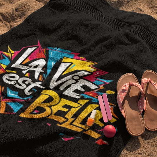 Towel Black La Vie Est Belle Graffiti
