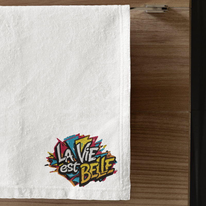 Towel White La Vie Est Belle Graffiti