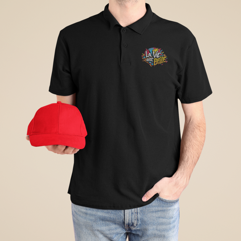 Polo Shirt Black La Vie Est Belle Graffiti