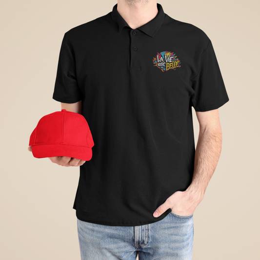Polo Shirt Black La Vie Est Belle Graffiti