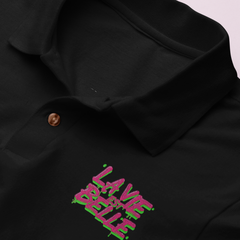 Polo Shirt La Vie Est Belle Green Pink Embroidery