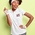 Load image into Gallery viewer, Polo Shirt White La Vie Est Belle Green Pink
