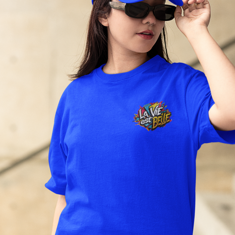 Tee Shirt Navy La Vie Est Belle Graffiti