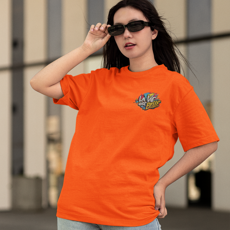 Tee Shirt Orange La Vie Est Belle Graffiti