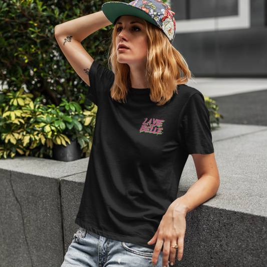 Tee Shirt Black La Vie Est Belle Green Pink