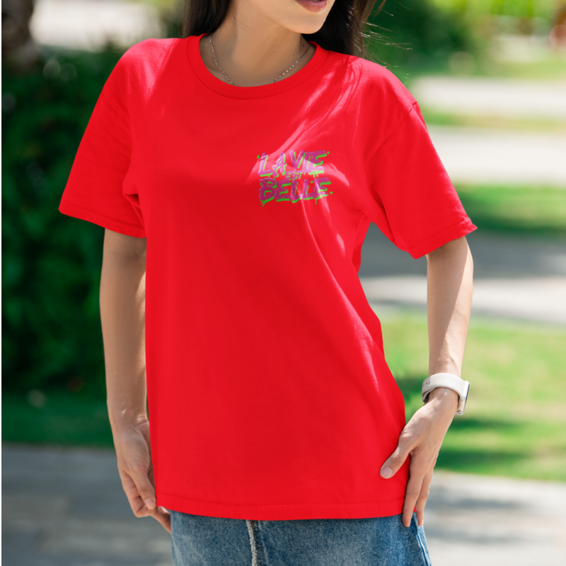 Tee Shirt Red La Vie Est Belle Green Pink