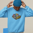 Load image into Gallery viewer, Sweater Blue La Vie Est Belle Graffiti

