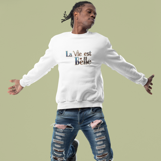 Sweater White La Vie Est Belle Blue Gold