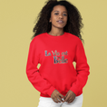 Load image into Gallery viewer, Sweater Red La Vie Est Belle Blue Gold
