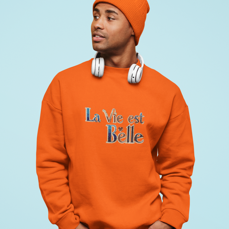 Sweater Orange La Vie Est Belle Blue Gold