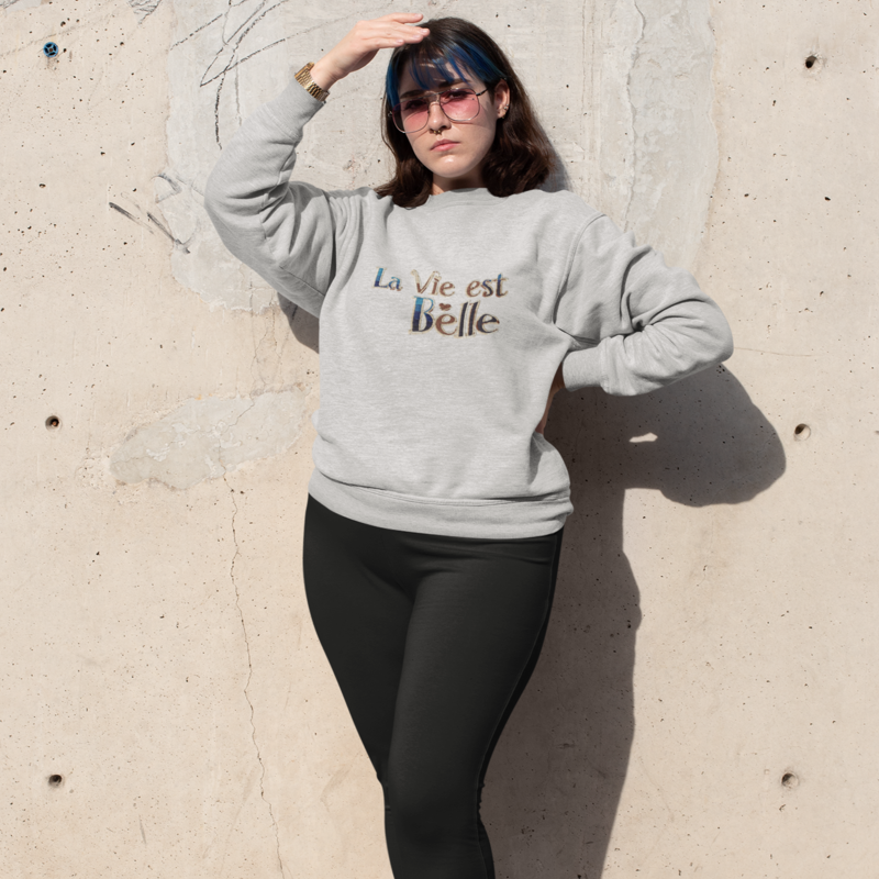 Sweater Gray La Vie Est Belle Blue Gold