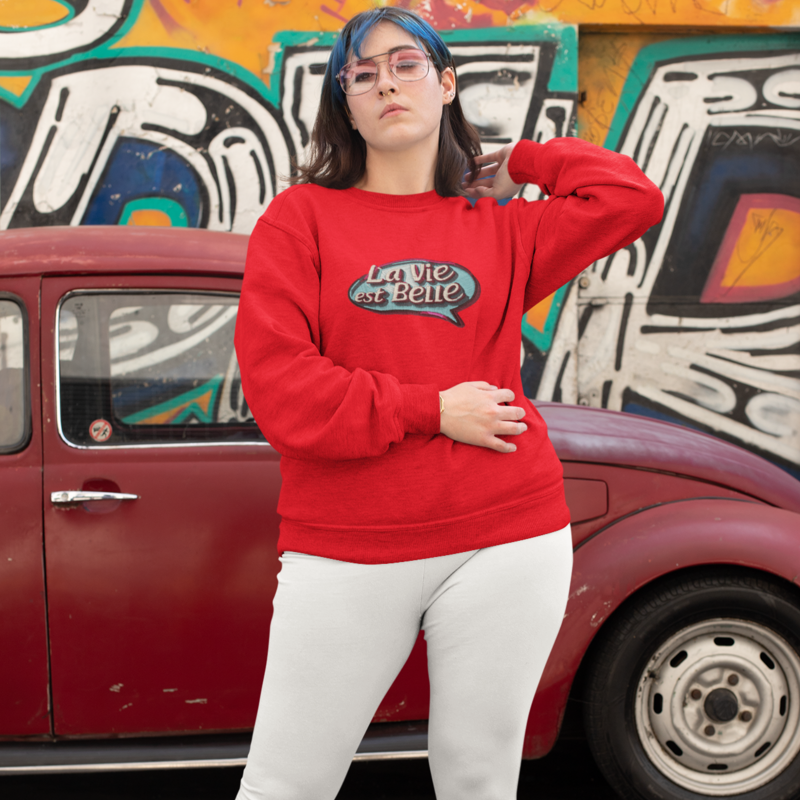 Sweater Red La Vie Est Belle Blue Purple