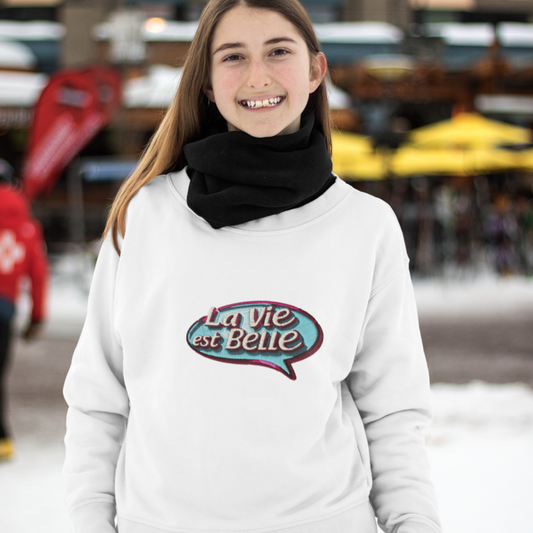 Sweater White La Vie Est Belle Blue Purple