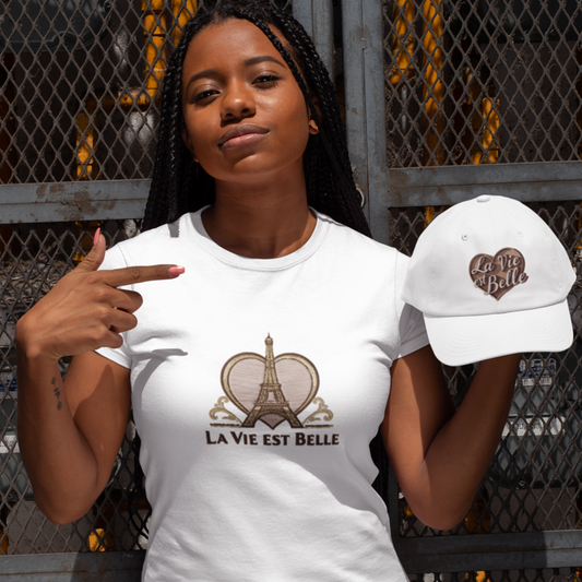 Cap White La Vie Est Belle Heart Brown