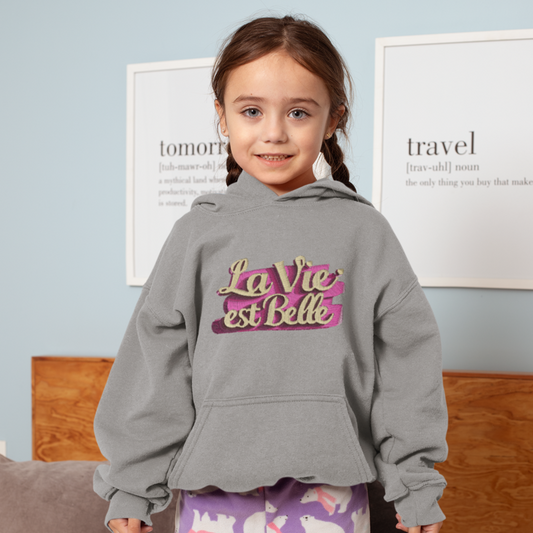 Child Hoodie Gray La Vie Est Belle Pink