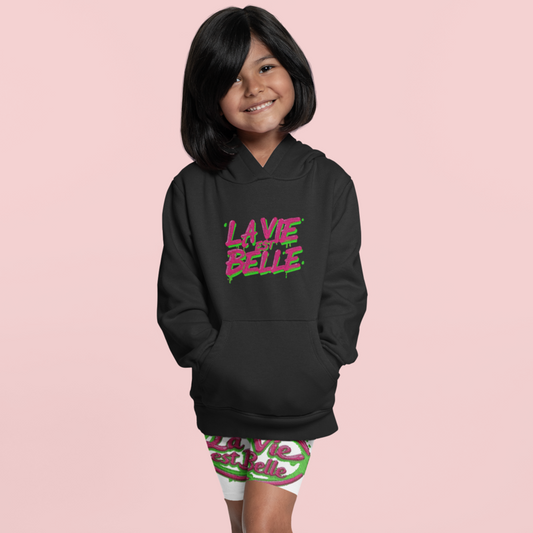 Child Hoodie Black La Vie Est Belle Pink Green