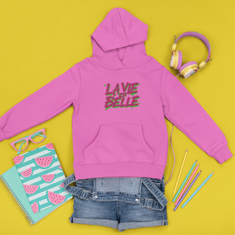 Child Hoodie Pink La Vie Est Belle Pink Green