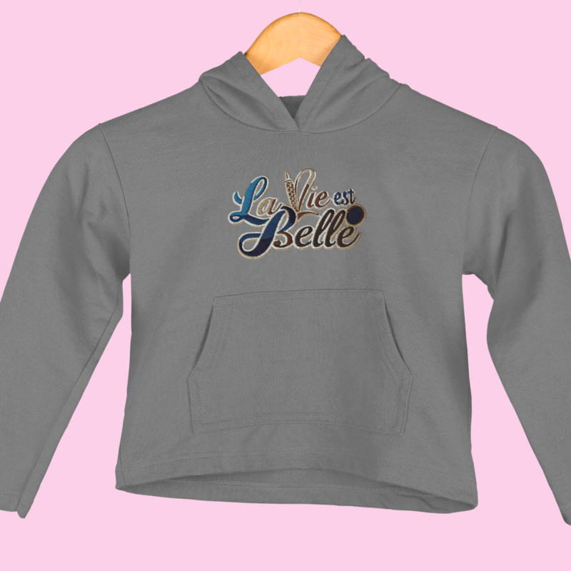 Child Hoodie Gray La Vie Est Belle Gold Blue