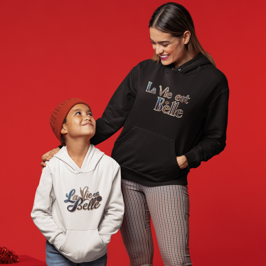 Child Hoodie White La Vie Est Belle Gold Blue