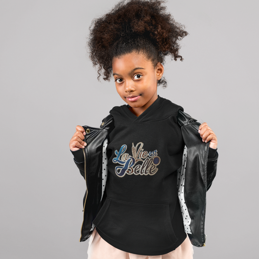 Child Hoodie Black La Vie Est Belle Gold Blue