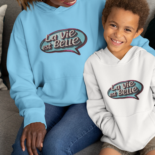 Child Hoodie White La Vie Est Belle Blue Purple