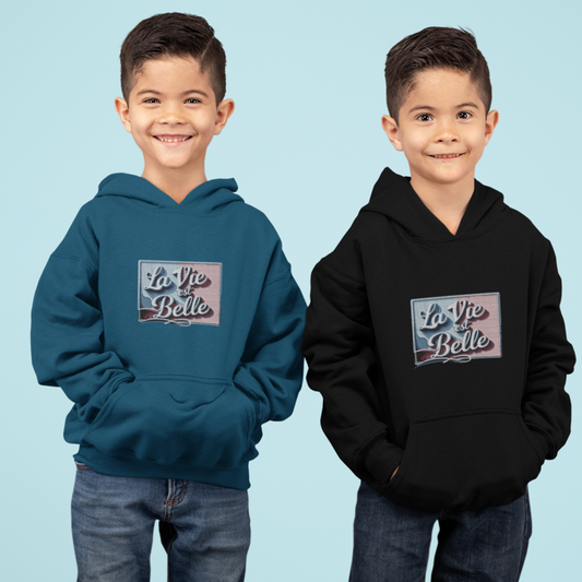 Child Hoodie La Vie Est Belle Pink Blue Light