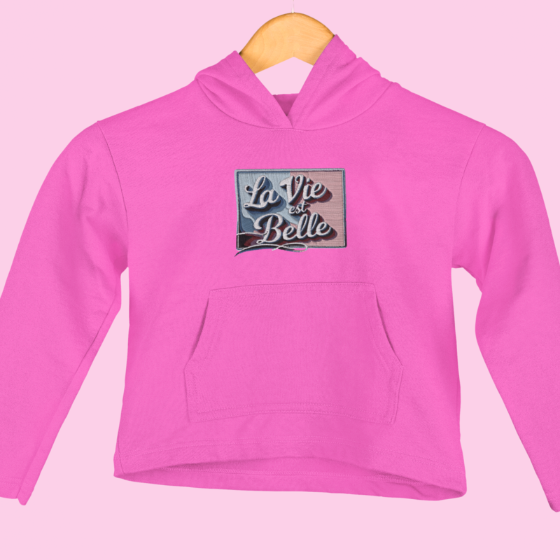Child Hoodie Pink La Vie Est Belle Pink Blue Light