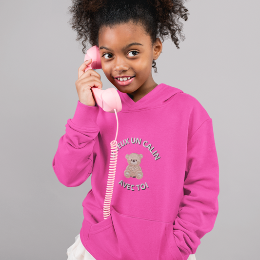Child Hoodie Pink Teddy Bear Je veux un Calin