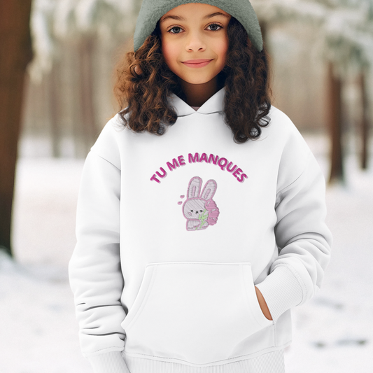 Child Hoodie White Tu me Manques Rabbit