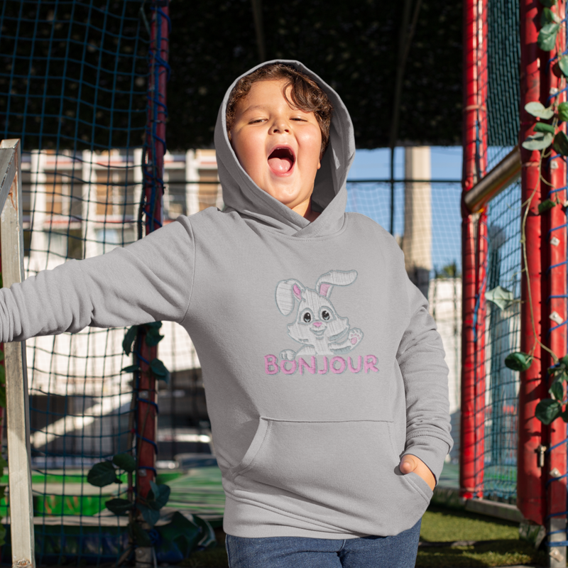 Child Hoodie Gray Bonjour Rabbit