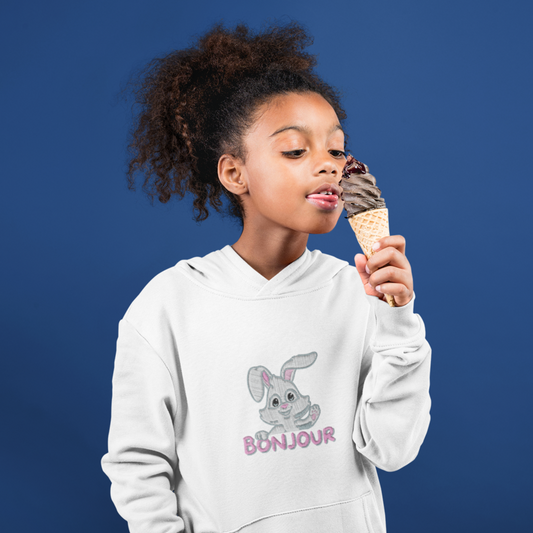 Child Hoodie White Bonjour Rabbit