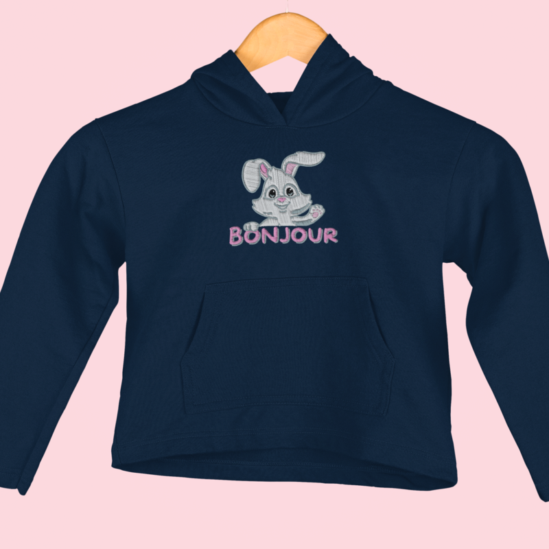 Child Hoodie Navy Bonjour Rabbit