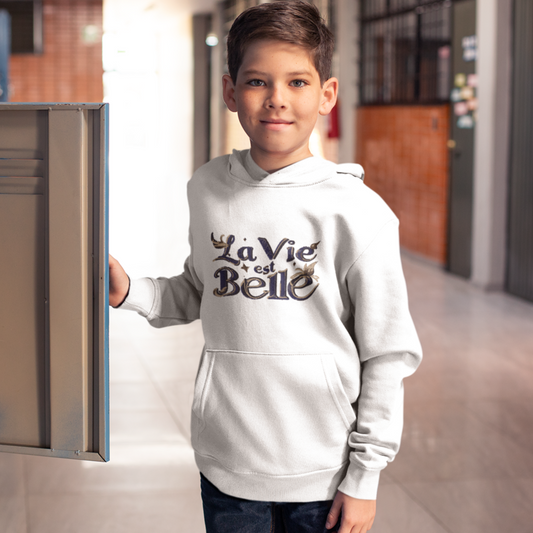 Child Hoodie White La Vie Est Belle Dark Blue