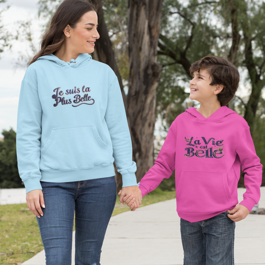 Child Hoodie Pink La Vie Est Belle Dark Blue