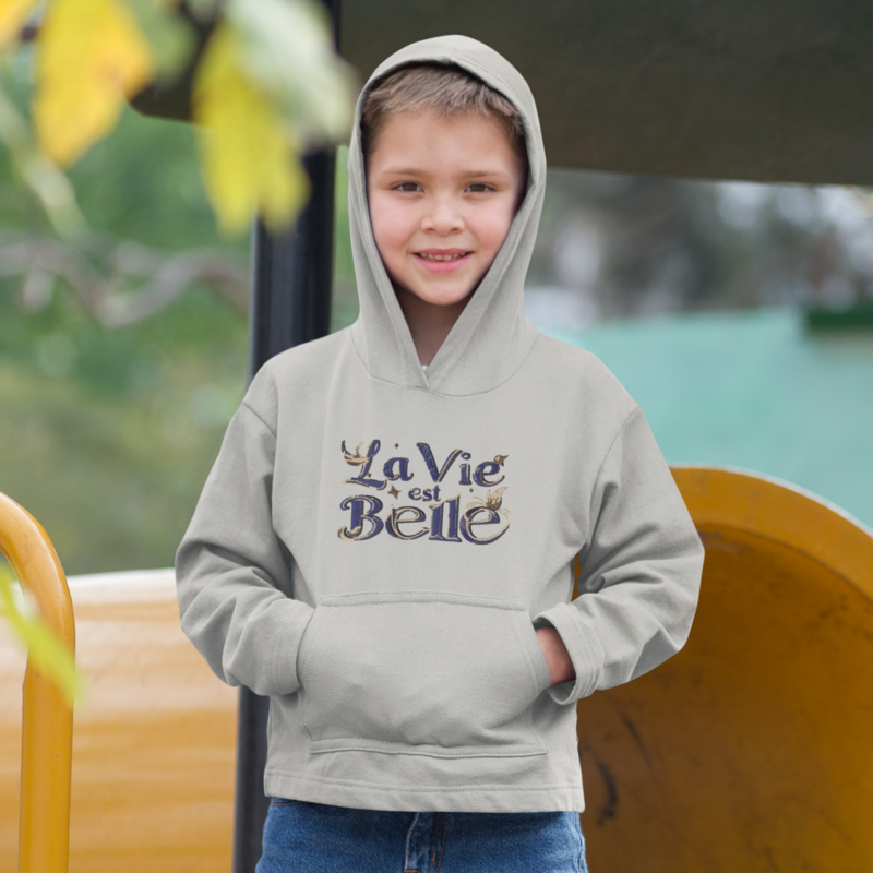 Child Hoodie Gray La Vie Est Belle Dark Blue