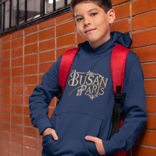 Child Hoodie Navy Busan Paris Brown