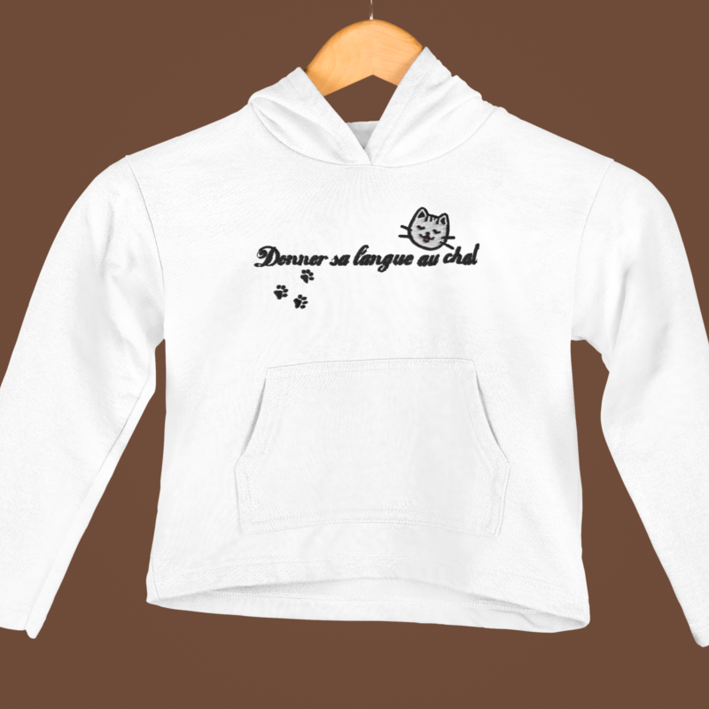 Child Hoodie White Donner sa Langue au Chat