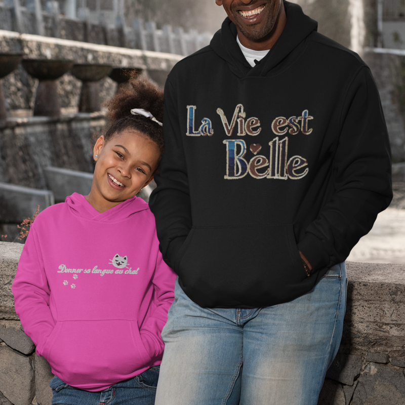 Child Hoodie Pink Donner sa Langue au Chat