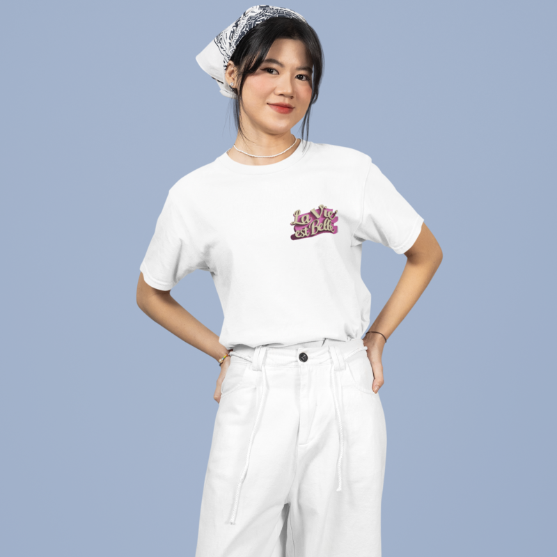 Tee Shirt White La Vie Est Belle Pink