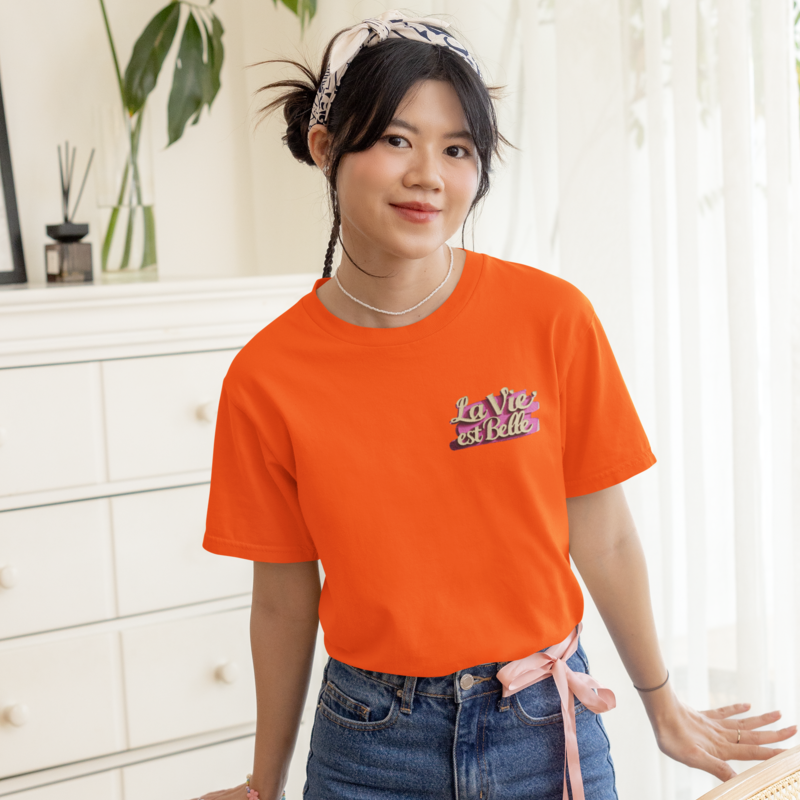 Tee Shirt Orange La Vie Est Belle Pink