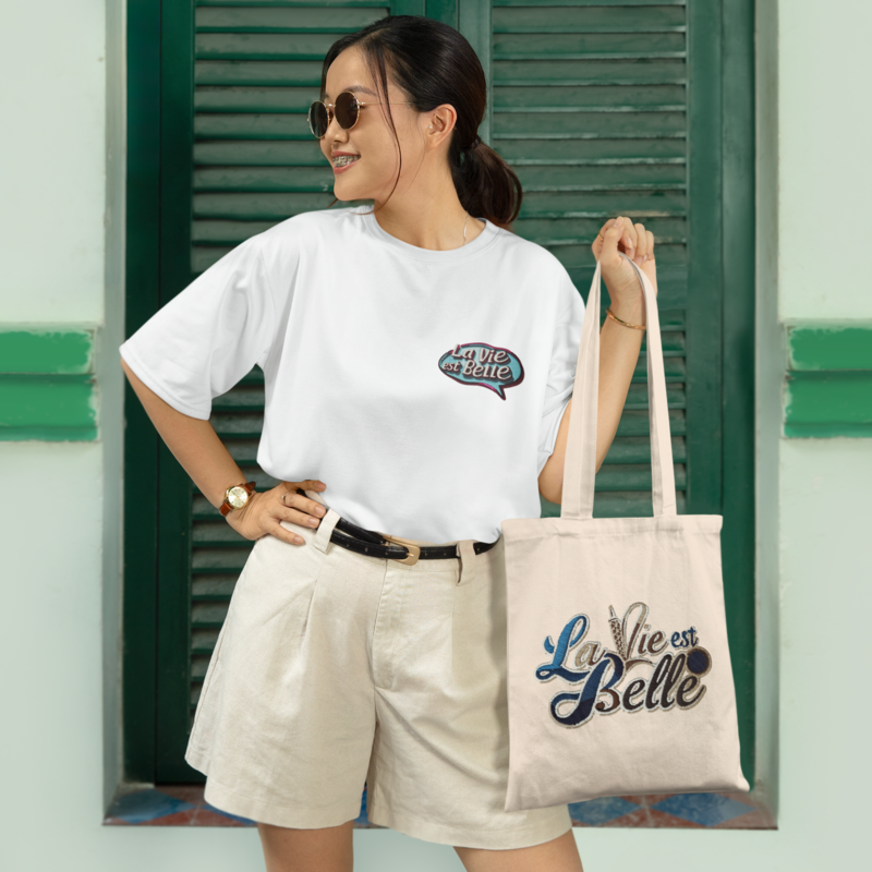 Tee Shirt White La Vie Est Belle Blue Purple