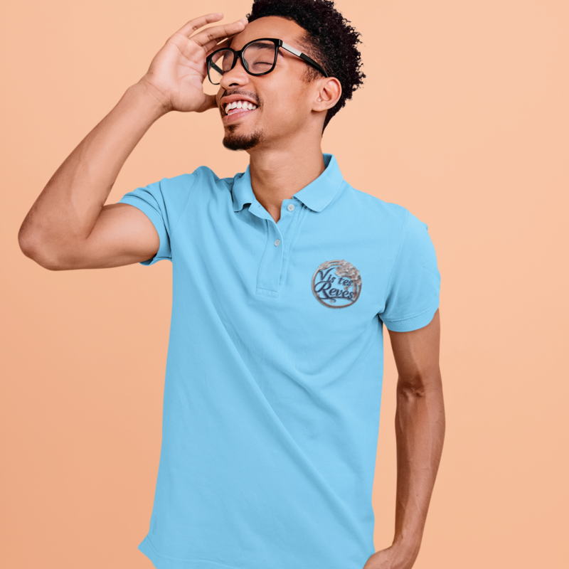 Polo Shirt Blue Vis Tes Rêves Circle Flowers