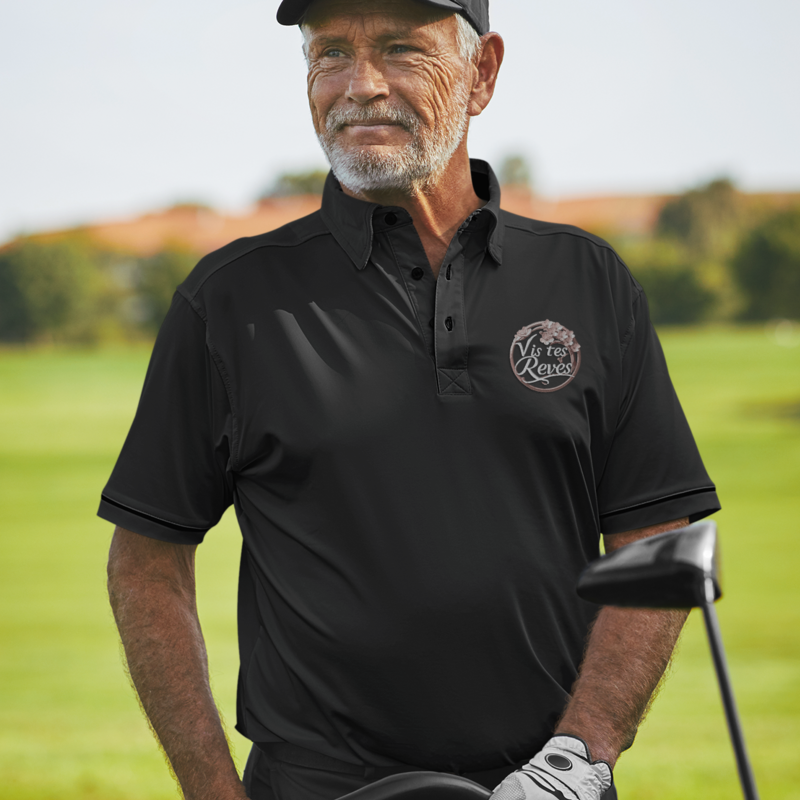 Polo Shirt Black Vis Tes Rêves Circle Flowers