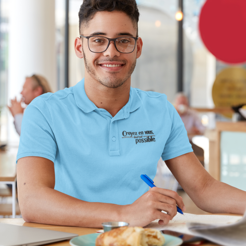Polo Shirt Blue Croyez en Vous Tout Est Possible