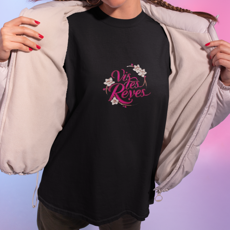 Tee Shirt Black Vis Tes Rêves Red Sakura