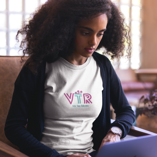 Tee Shirt White VTR Vis Tes Rêves Blue Pink