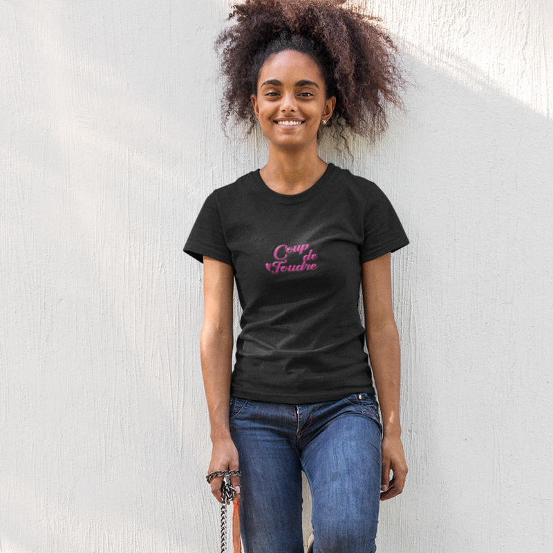 Tee Shirt Black Coup de Foudre Pink