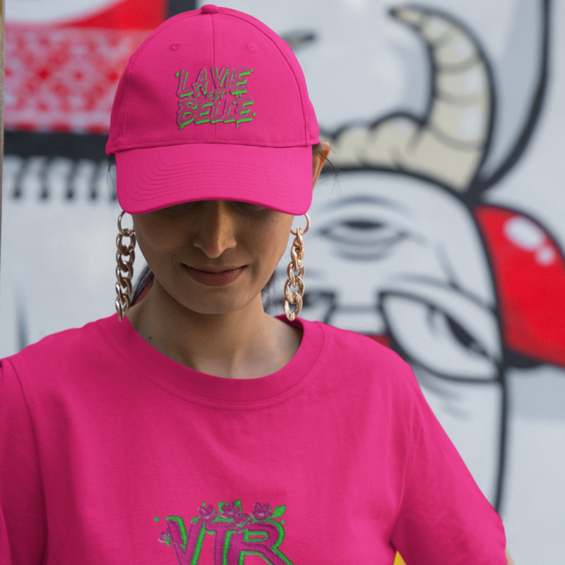 Cap La Vie Est Belle Green And Pink